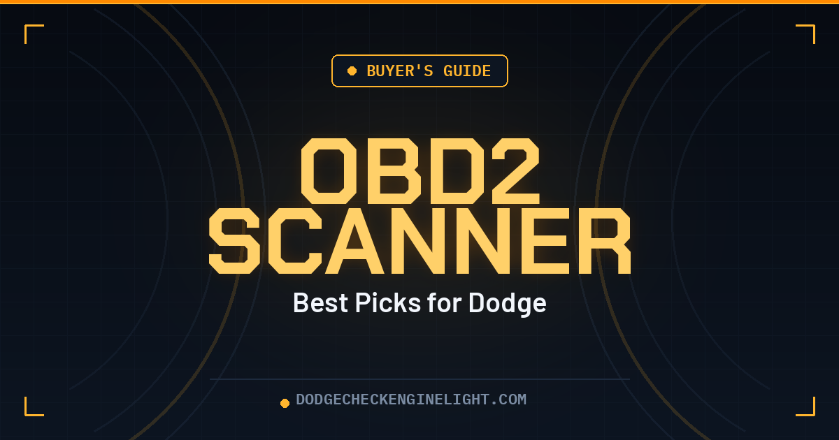Best OBD2 scanner for Dodge buyer's guide badge on dark cockpit background