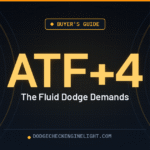 ATF+4 Dodge transmission fluid buyer's guide badge on dark cockpit background