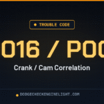 Dodge P0016 P0017 camshaft crankshaft correlation code badge on dark cockpit background