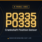 Dodge P0335 P0339 crankshaft position sensor code badge on dark cockpit background