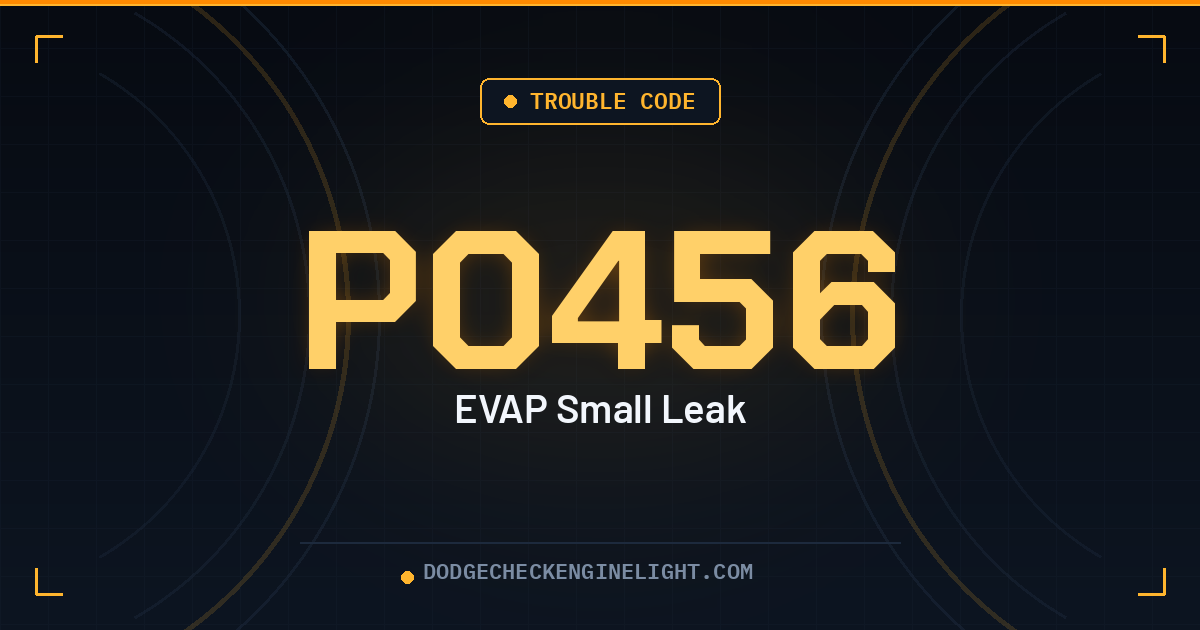 Dodge P0456 check engine light code badge on dark cockpit background