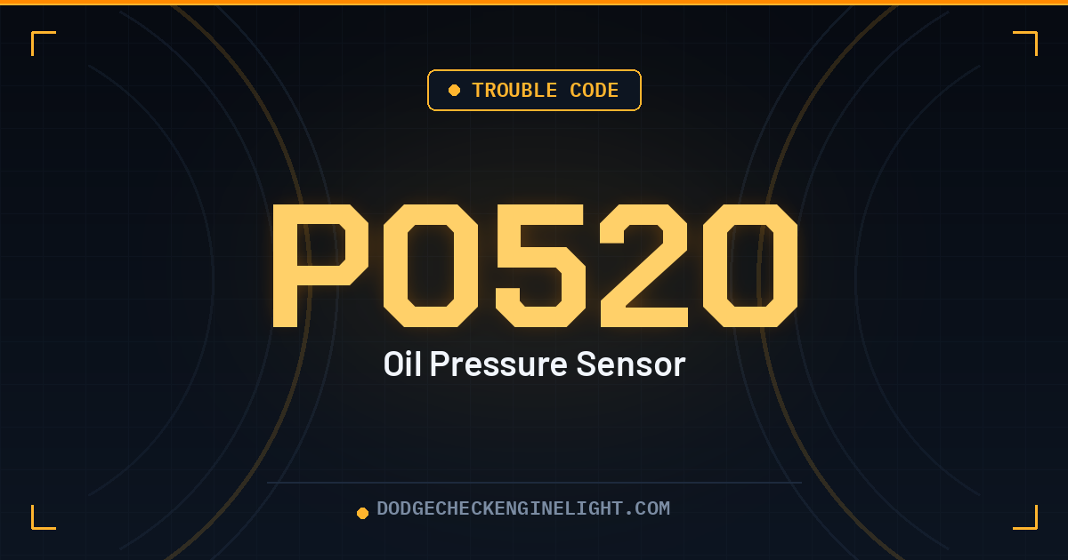 Dodge P0520 oil pressure sensor code badge on dark cockpit background