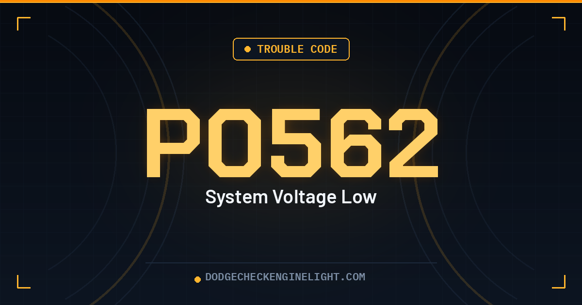 Dodge P0562 low voltage code badge on dark cockpit background