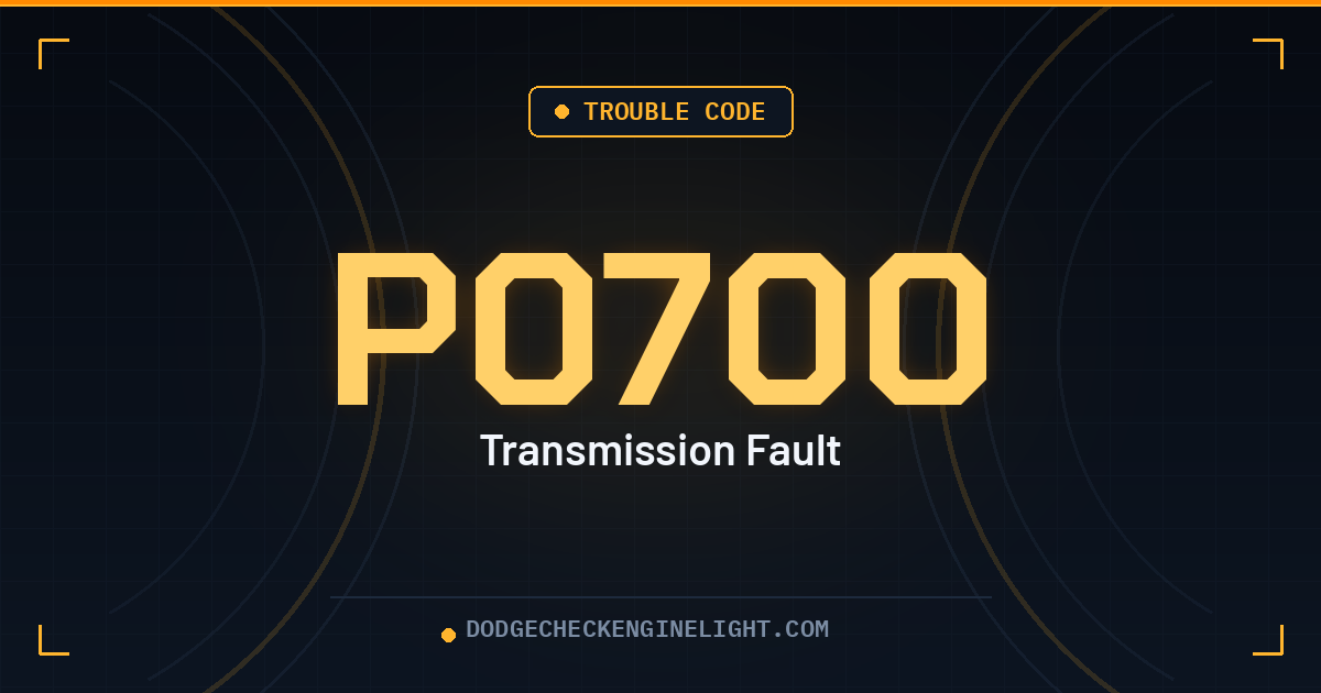 Dodge P0700 check engine light code badge on dark cockpit background