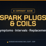 Dodge spark plugs and ignition coils guide badge on dark cockpit background
