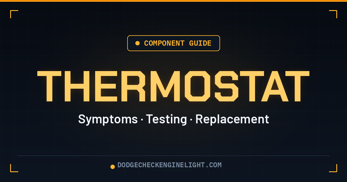 Dodge Thermostat: Stuck Open vs Closed, Symptoms & Cost 1 Dodge thermostat component guide badge on dark cockpit background
