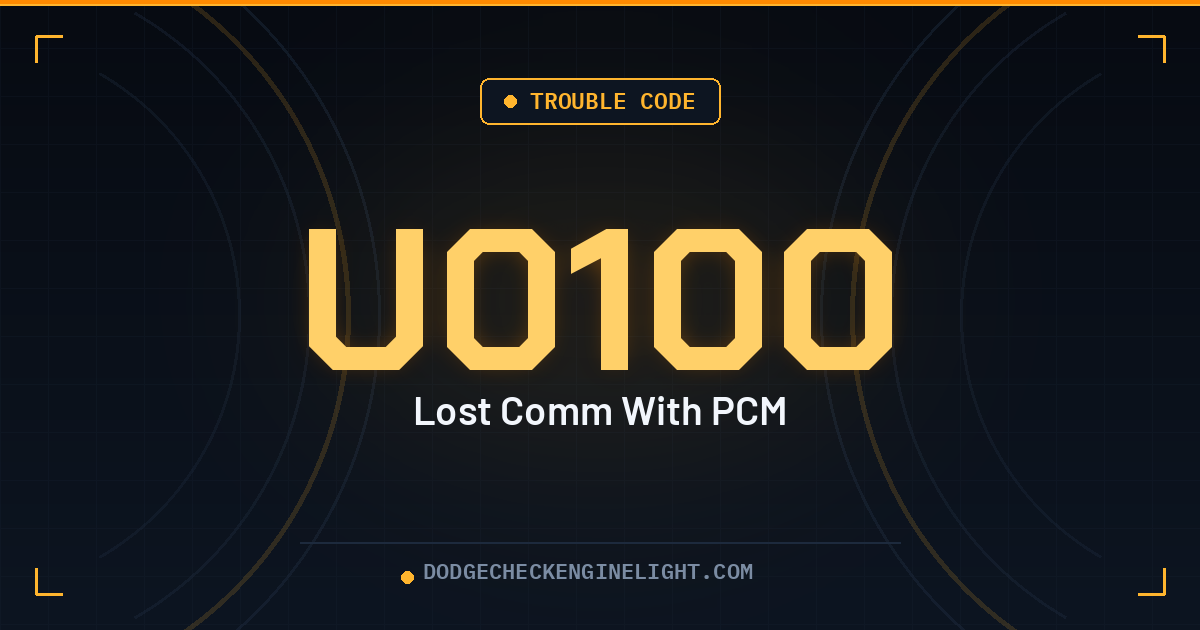 Dodge U0100 lost communication code badge on dark cockpit background