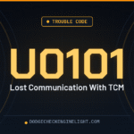 Dodge U0101 lost communication with TCM code badge on dark cockpit background
