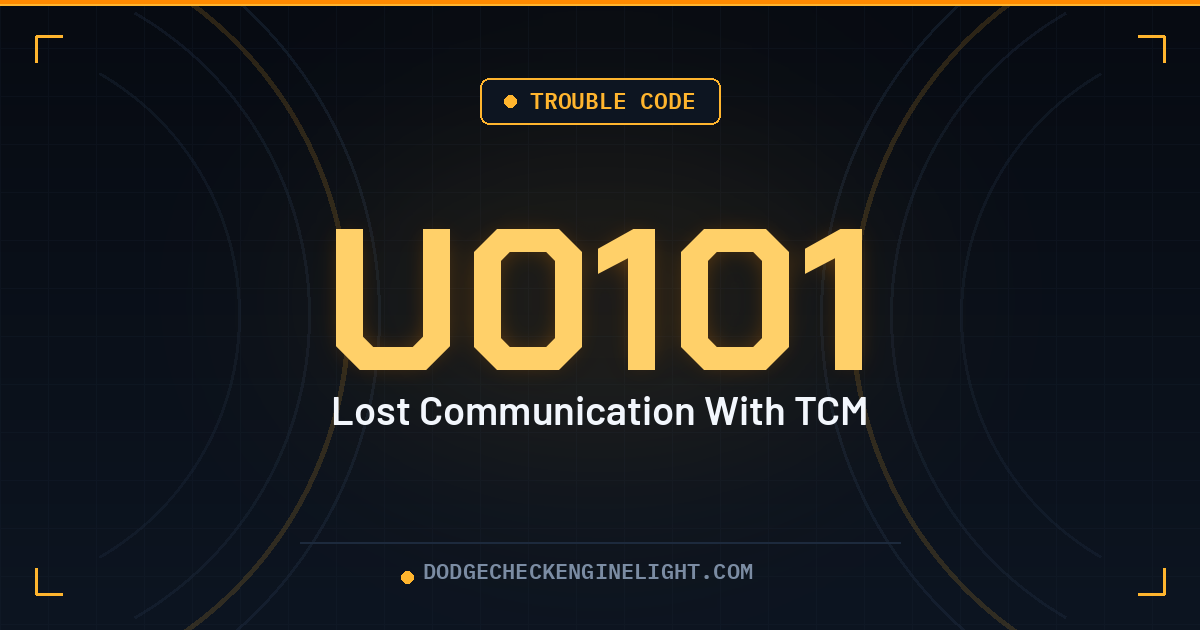Dodge U0101 lost communication with TCM code badge on dark cockpit background